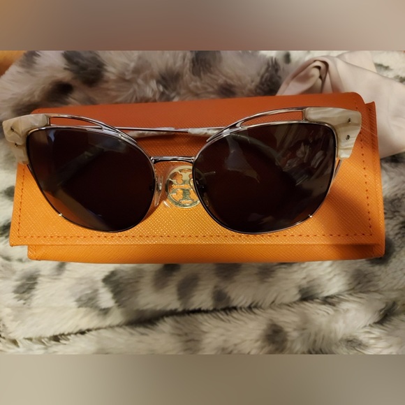 Tory Burch Accessories - Tory Burch Silver frames /Pearlish detail Sunglasses with Brown Lenses